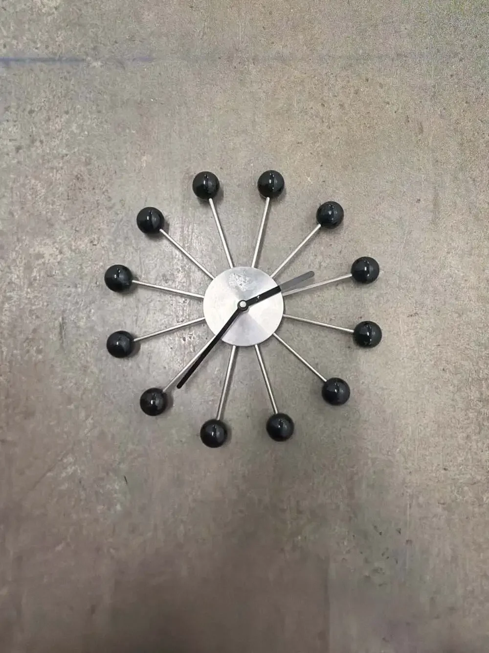 Mid-Century Modern Style Orb Spoke Wall Clock, Metal and Black Plastic